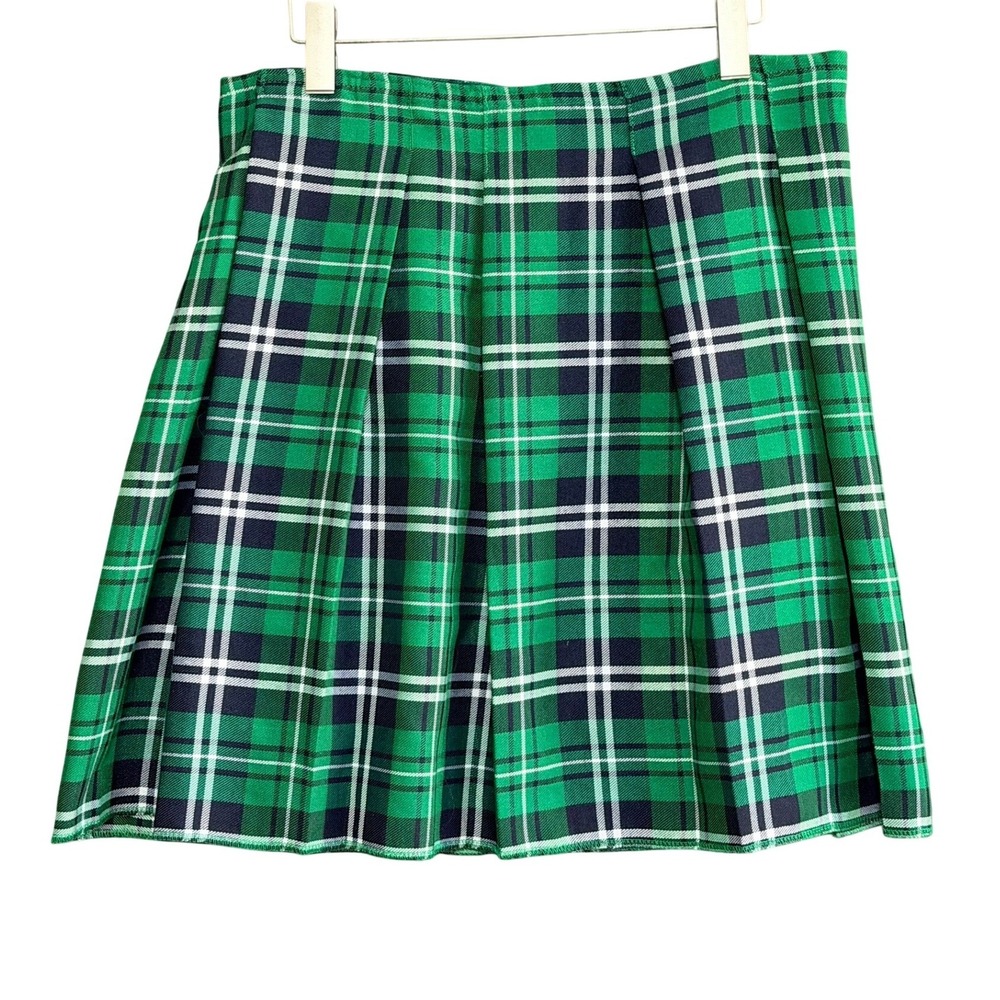 Green Navy Tartan Plaid Pleated Mini Skirt OS Costume Cosplay Schoolgirl Celtic